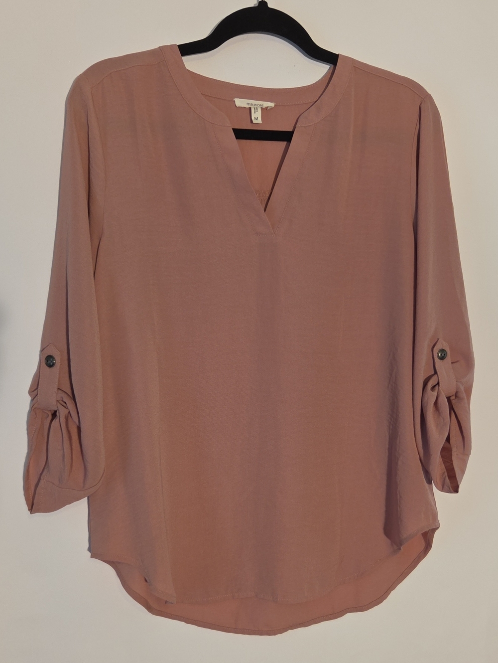 Maurices Pink Split-Neck Roll-Sleeve Blouse